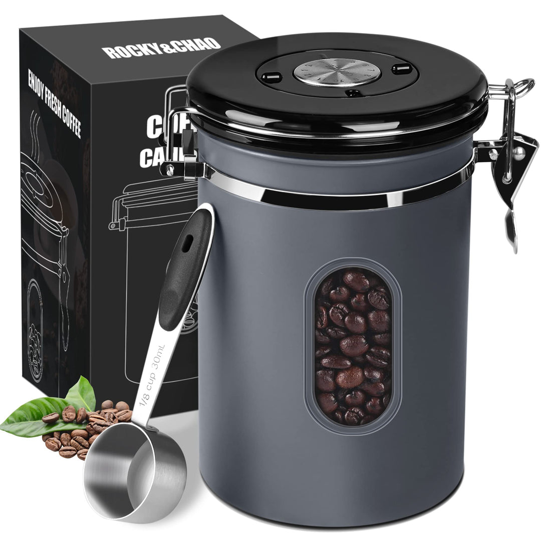 ROCKY&CHAO Kaffeedose Luftdicht aus Edelstahl 1,8L Kaffeebhnen Behälter 600g Vorratsdose für Tee Nüs