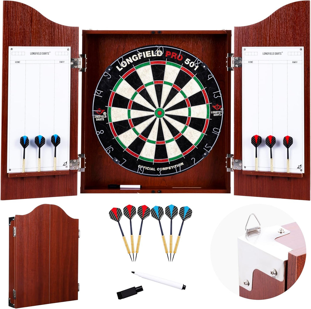 Holz Dartschrank, sisal Dartscheibe, inbegriffen 6 Darts 18gr und Zubehör dunkle Eiche, dunkle Eiche