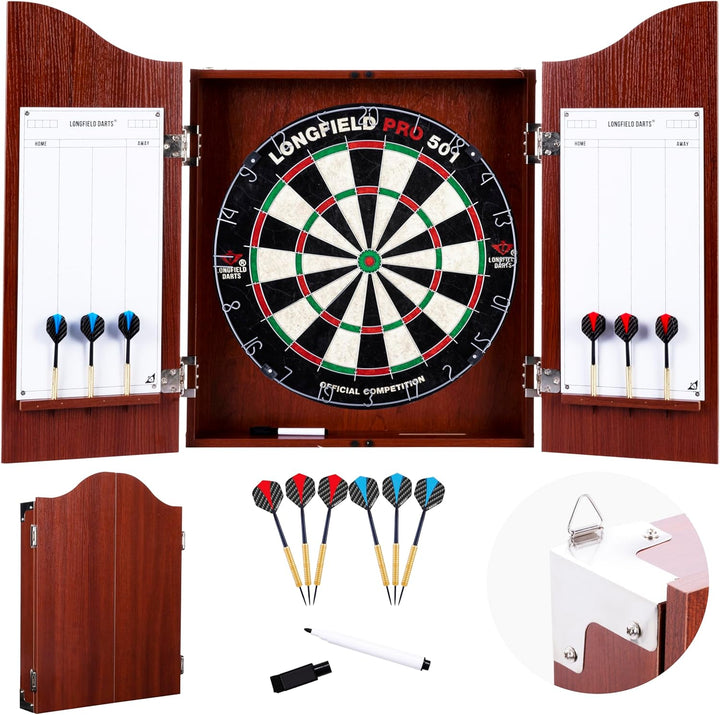 Holz Dartschrank, sisal Dartscheibe, inbegriffen 6 Darts 18gr und Zubehör dunkle Eiche, dunkle Eiche