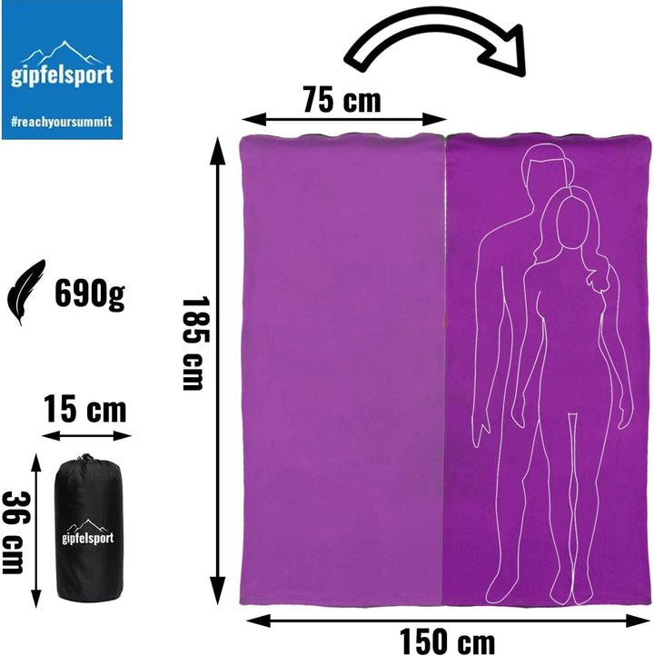 gipfelsport Mikrofaser Fleece Decke mit Schlafsackfunktion I Grösse 185 x 150cm, ca. 690 g I Microfa