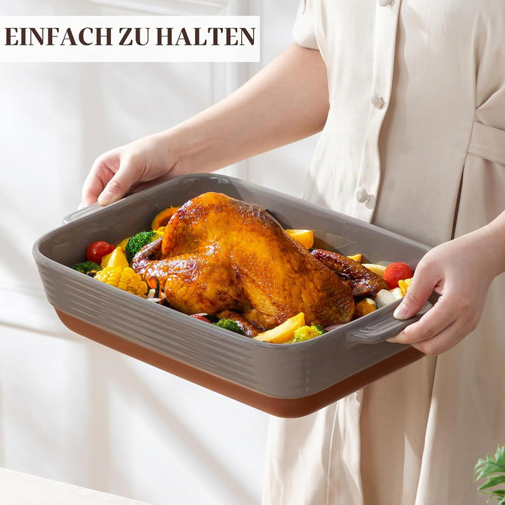 MALACASA, Serie TARA, Auflaufform Gross, 4.5L Backformen, Auflaufformen rechteckig aus Töpferton &amp; k