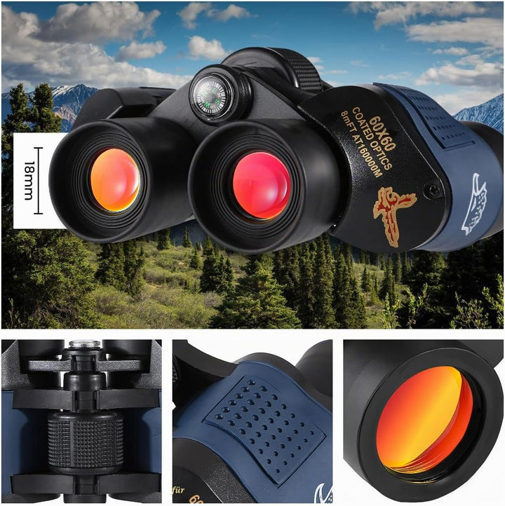 Retoo Fernglas 60x60 HD Kompakt Wasserdicht – Leichtes Gummi-Anti-Rutsch Feldstecher mit Zoom &amp; Foku