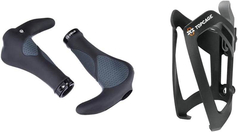 ERGOGEL D3 BAR Fahrradgriff, ergonomische Form, Gel-Schraubgriff, schwarz/grau 138 mm Bundle mit Fla