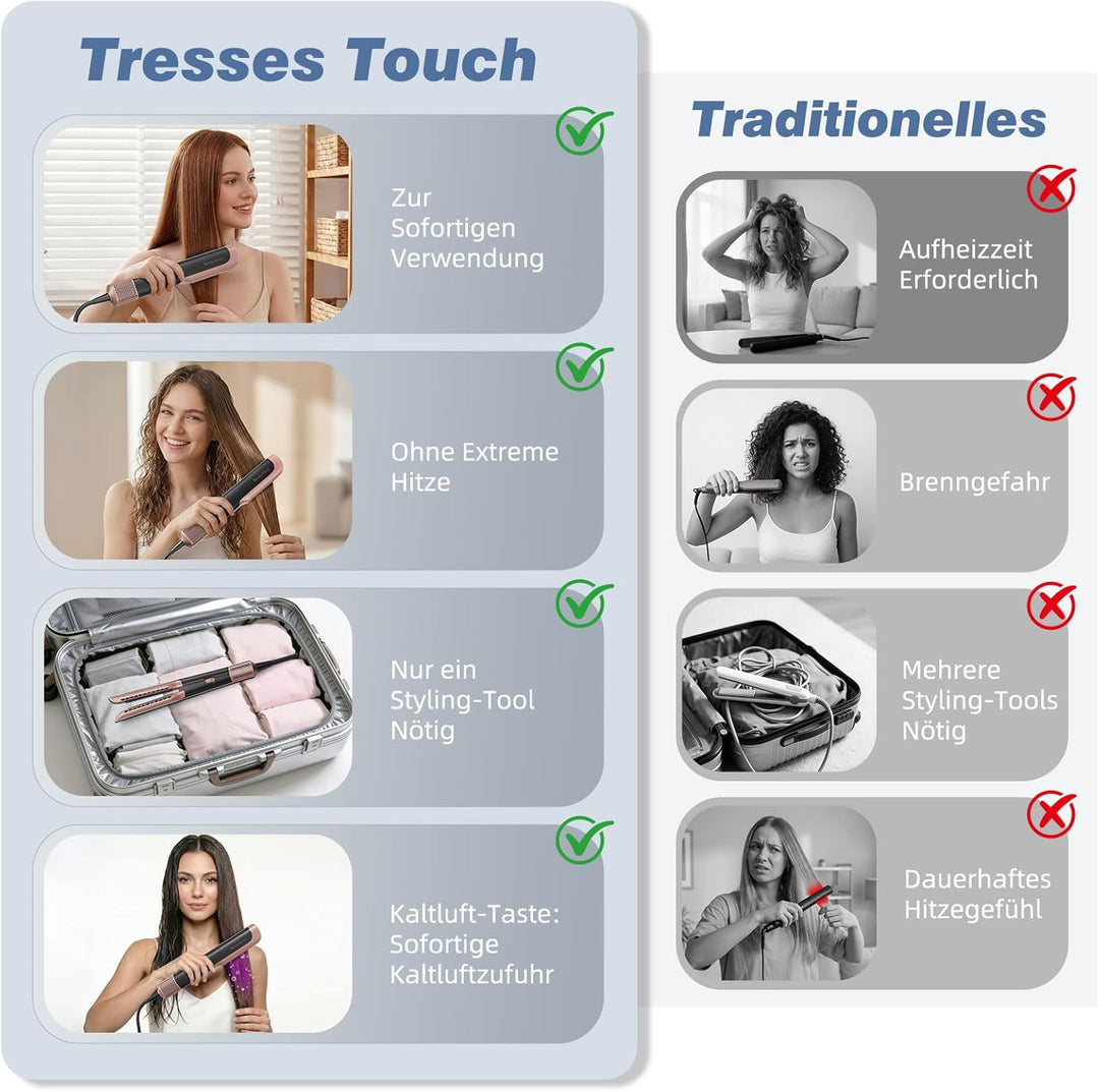 Airstraight Glätteisen mit Föhn, Ionen Air Haarglätter, Keine Hitzeschäden, Keine Heissen Platten, 1