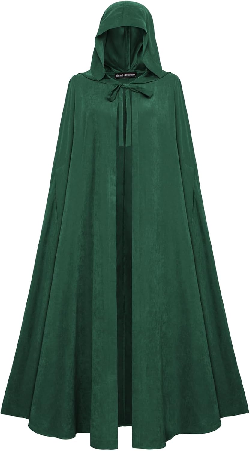 SCARLET DARKNESS Damen Mittelalter Umhang mit Kapuze Unisex Maxi Umhang Hexe Cosplay Cape Dunkelgrün