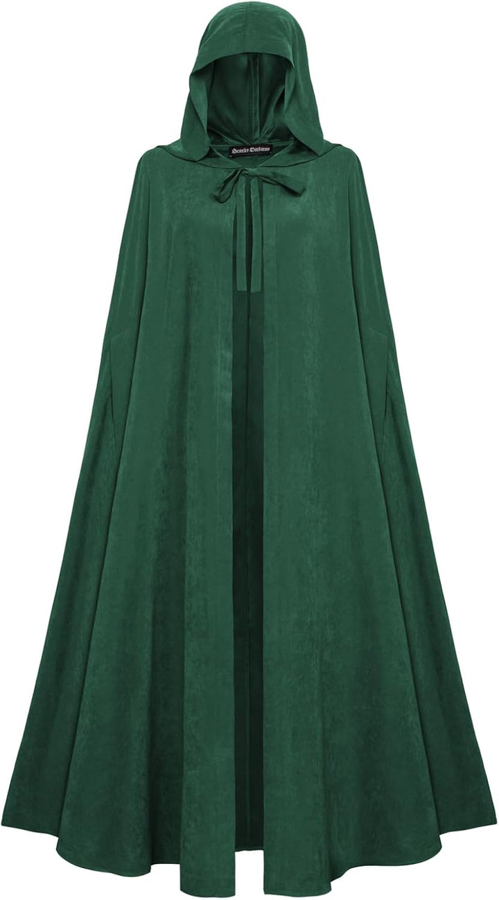SCARLET DARKNESS Damen Mittelalter Umhang mit Kapuze Unisex Maxi Umhang Hexe Cosplay Cape Dunkelgrün