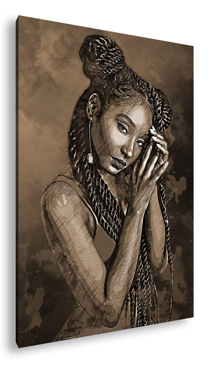 deyoli Illustration einer afrikanischen Frau Format: 120x80 Effekt: Sepia als Leinwandbild, Motiv fe
