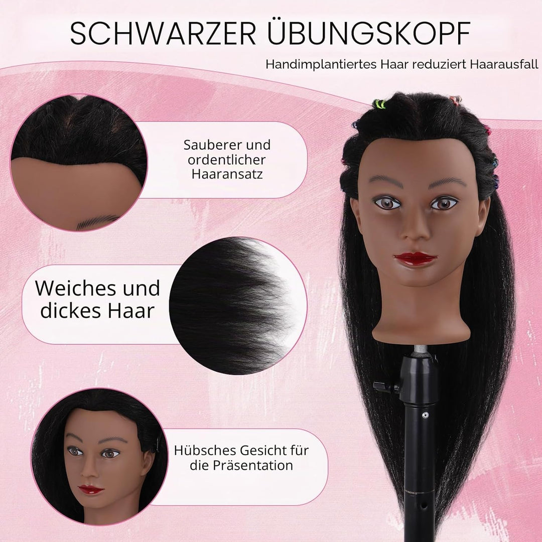DiazySight schwarzer Mannequinkopf, Afro, 100 % Echthaar, gerader Styling-Kopf, Puppe für Mädchen zu