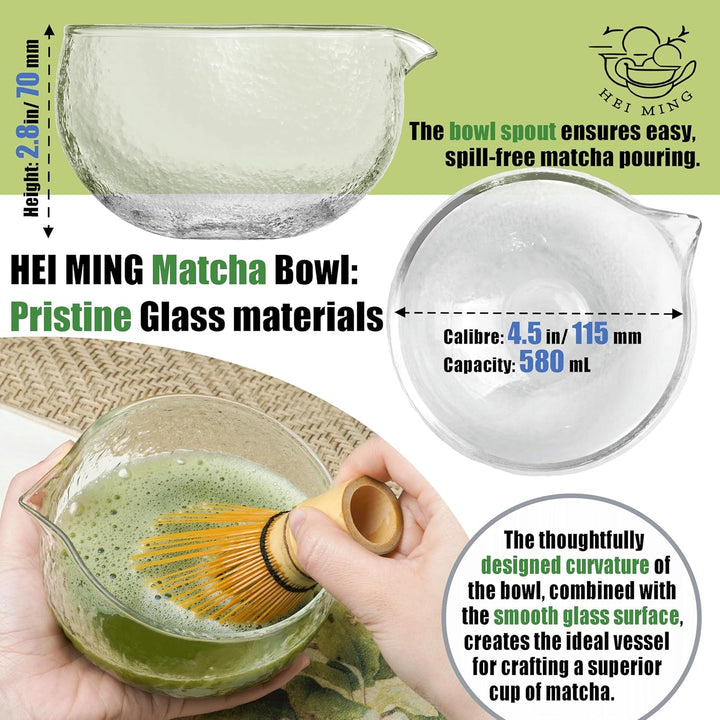 Matcha Set hat 8 Teile, Zeremonielles Matcha Tee Set, Glas Matcha Schale und handgemachter Matcha Sc