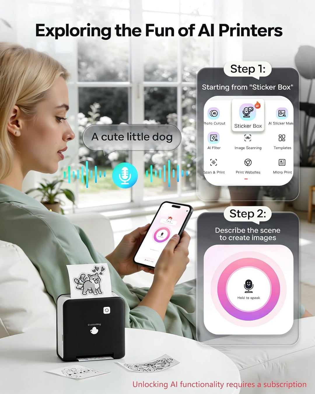 Phomemo Mini Drucker Aufkleber Drucker, M02 Pro Mini Thermodrucker, 300 DPI Fotodrucker für Smartpho