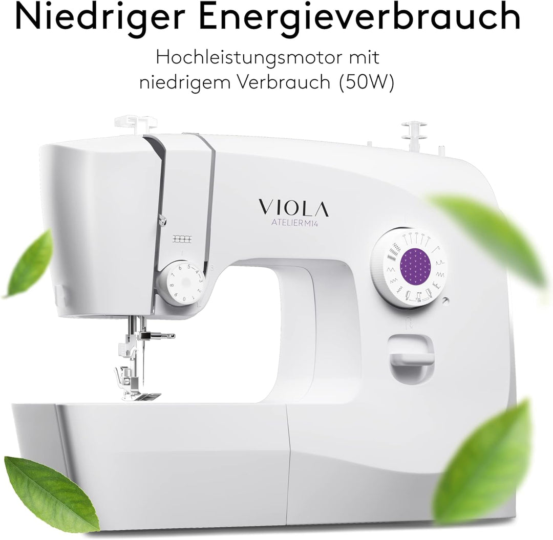 VIOLA Atelier M14 Nähmaschine mit 14 Nähprogramme, Einfädelautomatik, Rotierenden Greifer aus Metall