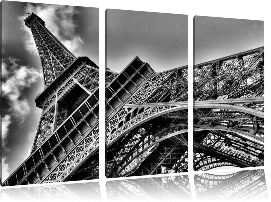 Pixxprint Monocrome, Gigantischer Eifelturm Paris 3-Teiler Leinwandbild 120x80 Bild auf Leinwand