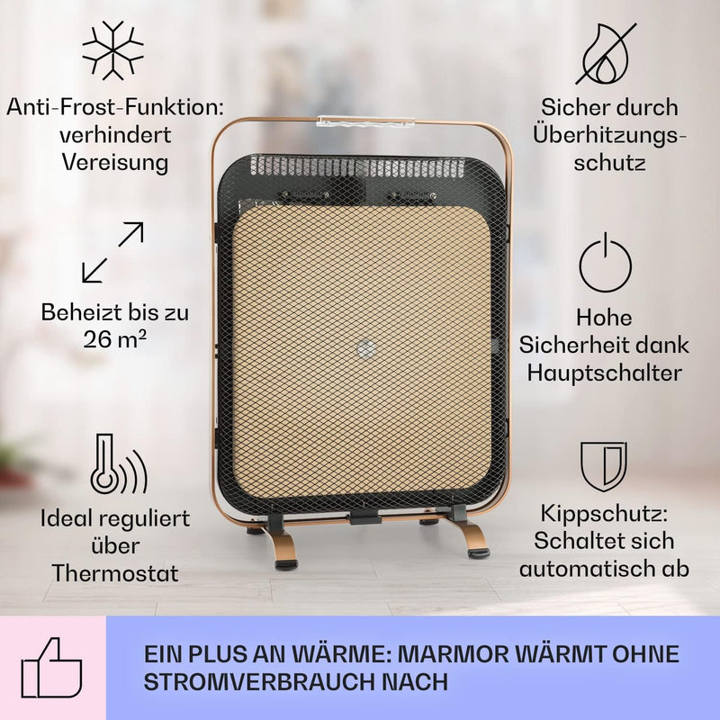 Klarstein HeatPal Marble Blackline Infrarot-Heizung mit Thermostat - mobiles Heizgerät, Standheizger