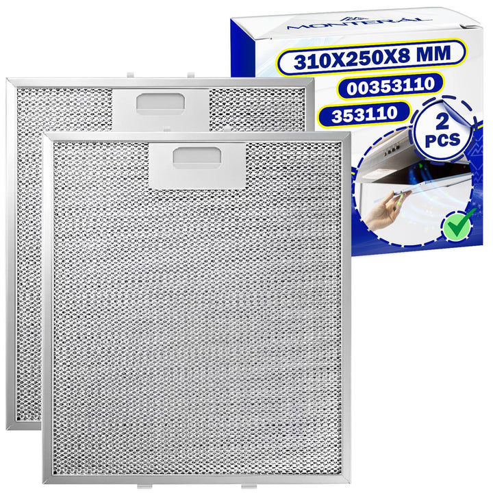 2 Stück Aluminium Anti Fett Filter für Dunstabzugshaube 310x250x8 mm mit dem Originalcode 00353110 3