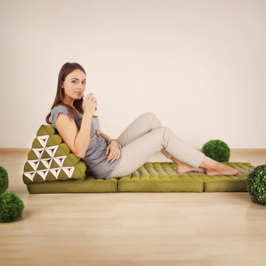 livasia Thaikissen 3 Auflagen extrahoch - 185x55x8cm - Dreieckskissen mit Klappmatratze, Kapok, Jumb