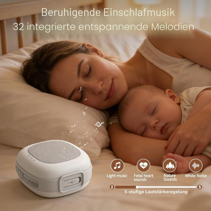 Tragbare White-Noise-Machine mit Nachtlicht Weisses Rauschgerät mit 32 High-Fidelity-Soundtracks, 7