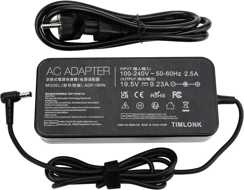 TIMLONK 180W 19.5V 9.23A (Φ5.5mm/φ2.5mm) Netzteil Ladekabel Ladegerät für Asus ROG G750J G750VW G750