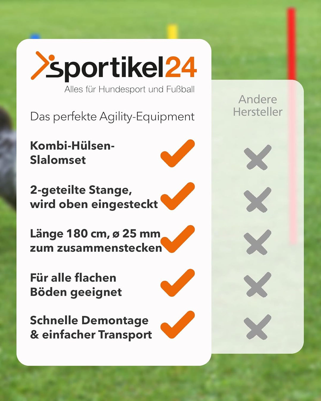 Kombi-Hülse aus Kunststoff mit Kippgelenk & Slalomstange 180 cm – 4er Set – Stange für Slalom & Koor