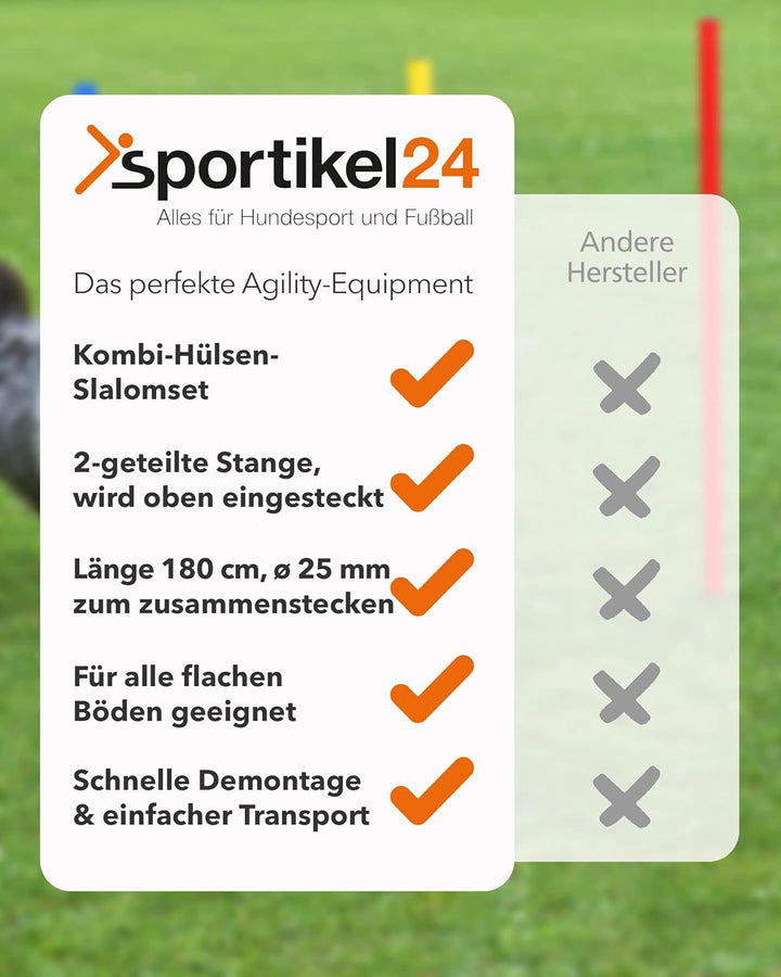 Kombi-Hülse aus Kunststoff mit Kippgelenk & Slalomstange 180 cm – 4er Set – Stange für Slalom & Koor