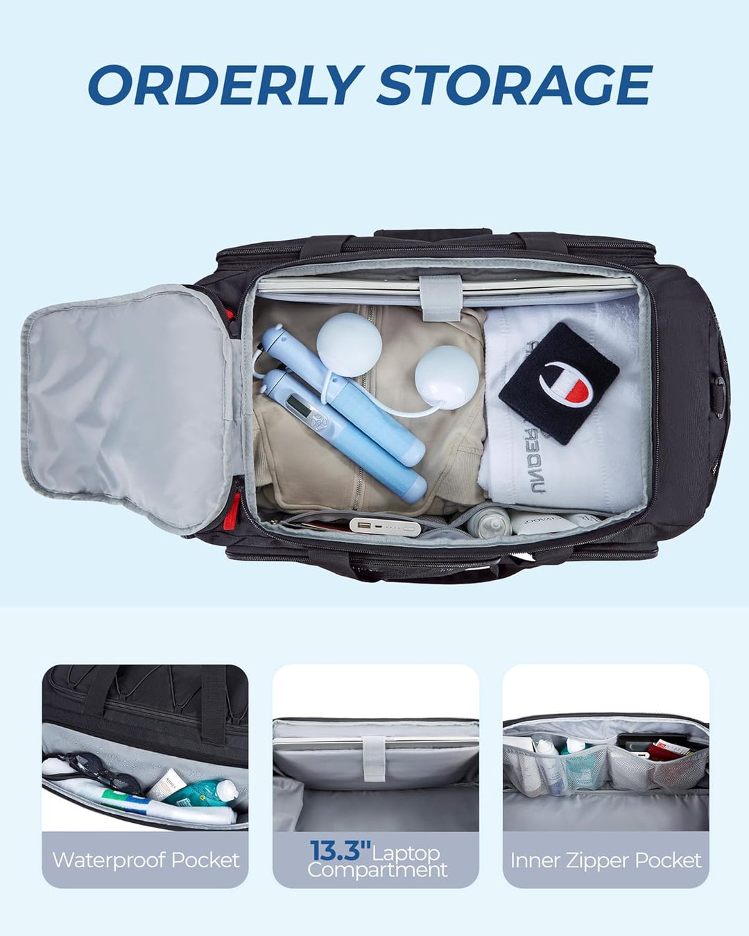 BAGSMART Sporttasche Damen und Herren, Sporttasche mit Schuhfach und Nassfach wasserdichte Gym Bag R