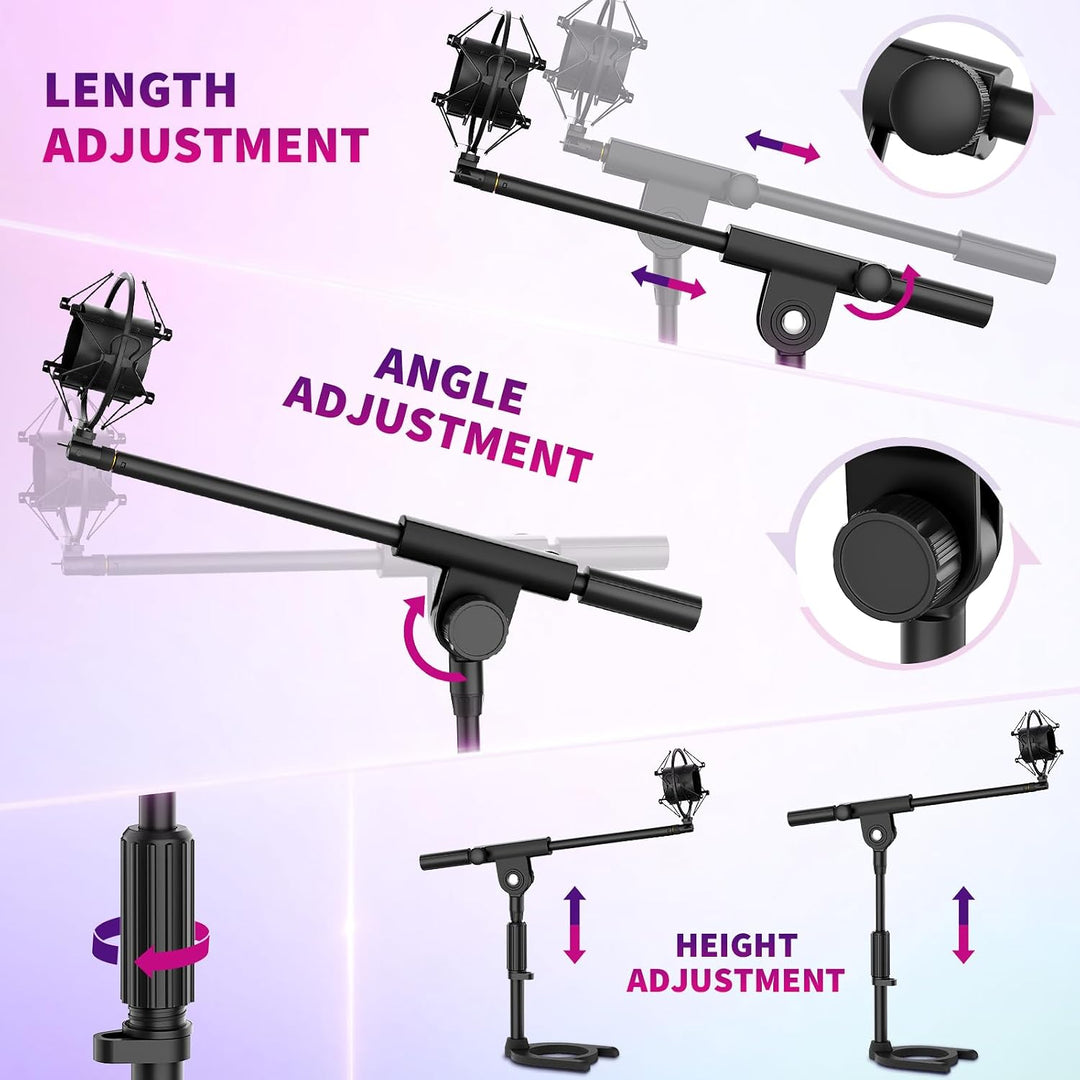 Tisch Mikrofonständer mit Mikrofonspinne-Höhenverstellbar 28–40cm,180°Neigbar Mikrofon Ständer mit S
