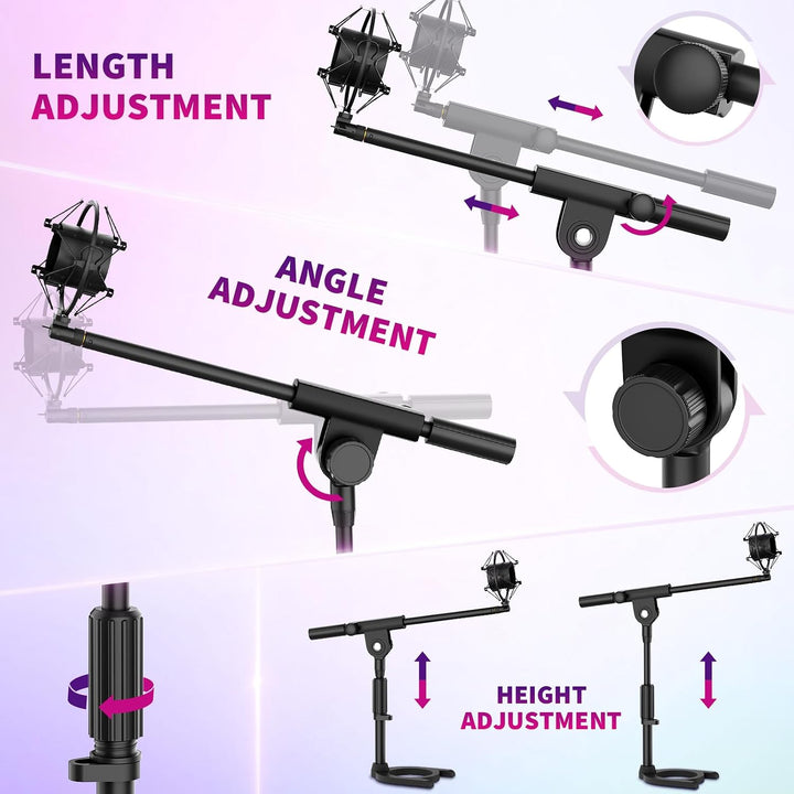 Tisch Mikrofonständer mit Mikrofonspinne-Höhenverstellbar 28–40cm,180°Neigbar Mikrofon Ständer mit S