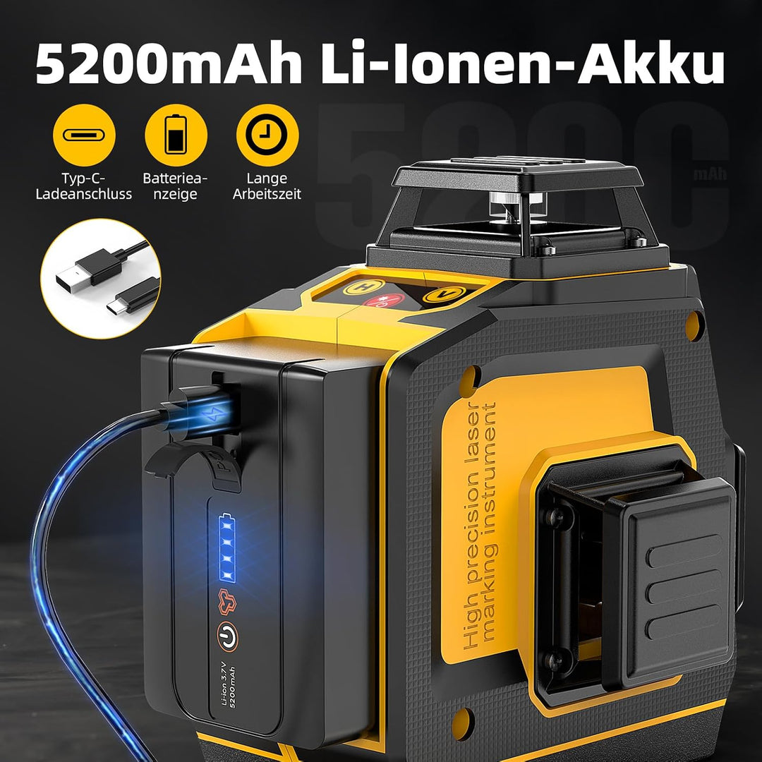 Laser Wasserwaage, SAVSEC 4x 360 Grad Selbstnivellierend Kreuzlinienlaser bis zu 37 Stunden, Fernbed