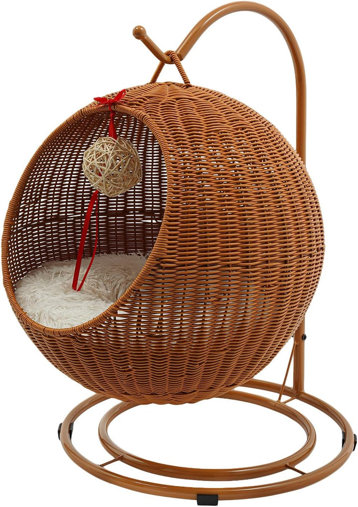 Katzenkorb hängend, Katzen Hängematte aus Rattanimitat, bequemes Katzenschaukel mit Weiches Kissen (