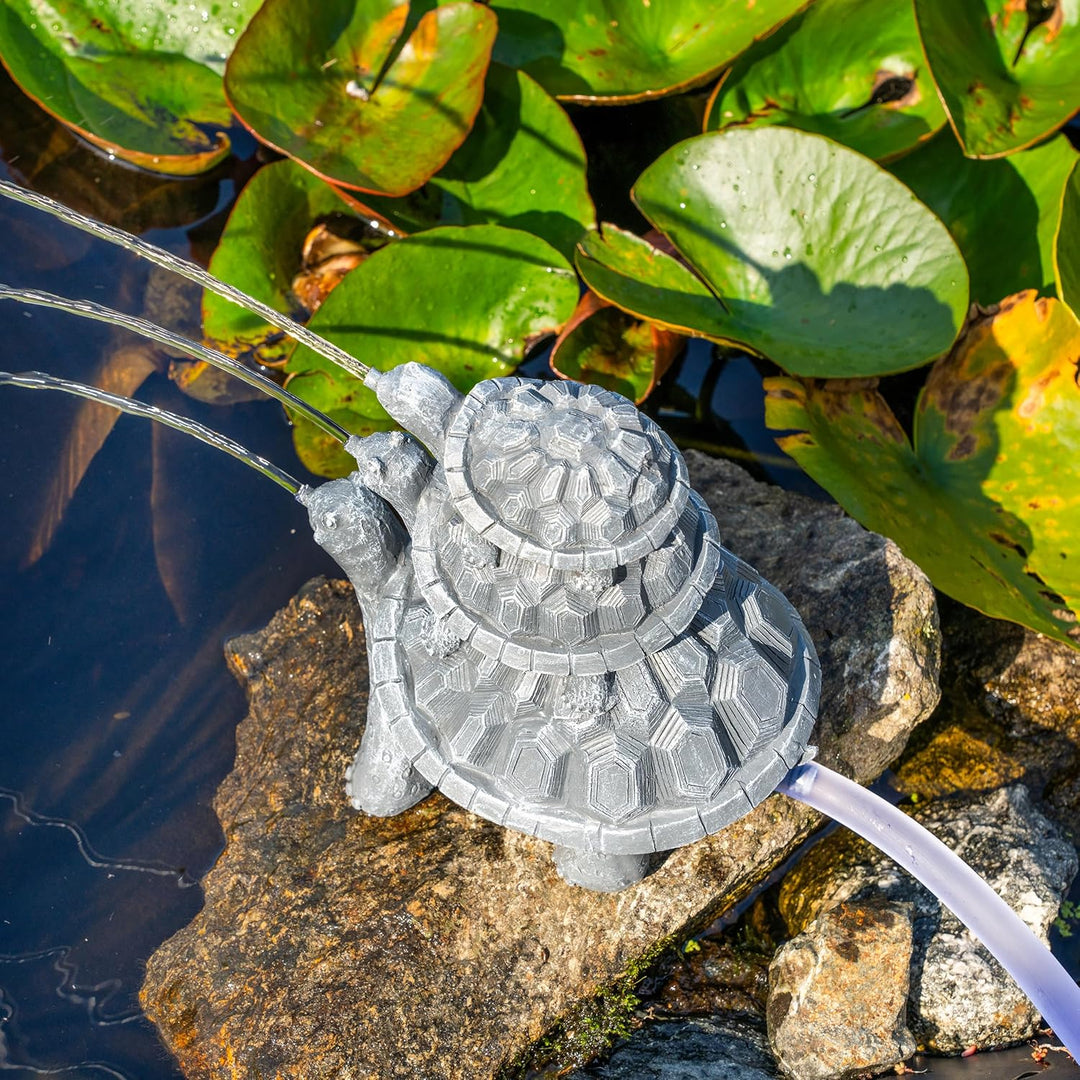 Esotec Solar Wasserspeierset Schildkröten Trio, Stein-grau, inklusive Solar-Pumpensystem, Solarmodul