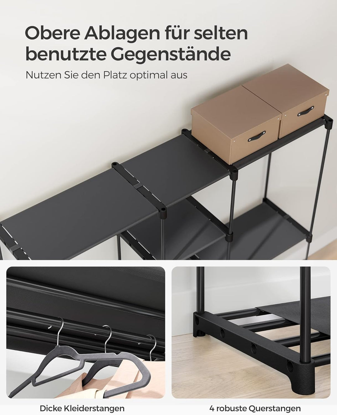 SONGMICS Kleiderschrank, Kleiderständer, freistehende Garderobe, mit Kleiderstangen, Garderobenständ