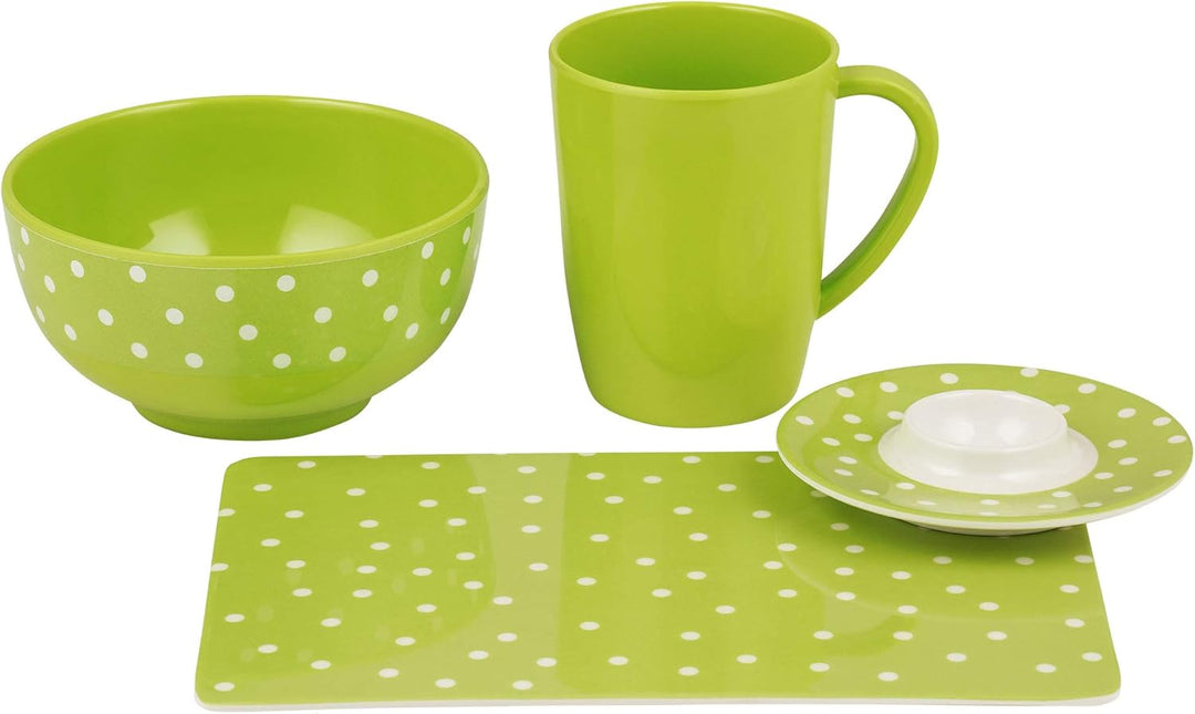 Melamin-Set Campinggeschirr Green Dot, 28-teilig, 100 Prozent Melamin, frei von BPA, Camping Geschir