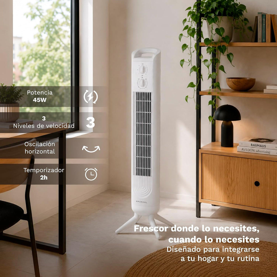 Grunkel Turmventilator TF-324BL mit Leistung: 45 W, 3 Geschwindigkeitsstufen, Oszillation 90°, leise