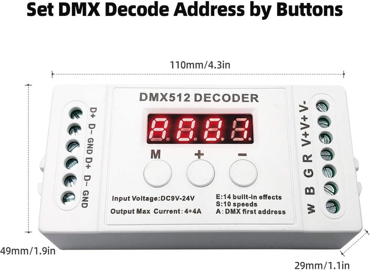 GIDEALED 4 Kanal DMX Decoder,RGBW DMX512 Decoder mit Digitalanzeige,Mini DMX512 Dimmertreiber PWM 16
