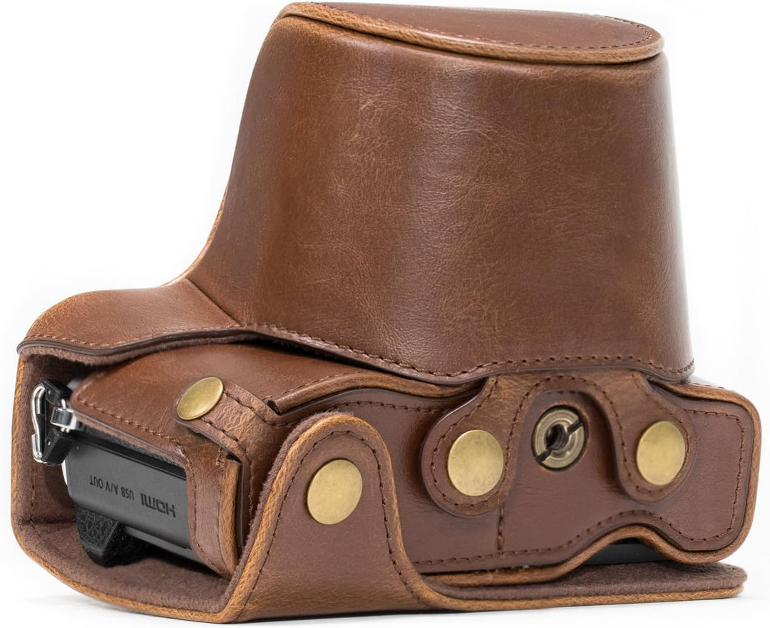 MegaGear Ever Ready Leder Kameratasche mit Trageriemen kompatibel mit Olympus OM-D E-M10 Mark II, E-