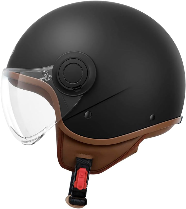 YEMA HELMET Jethelm DW-631 Moped Scooter ECE 3/4 Halbhelm für Herren Damen Schwarz Matt L, Schwarz M