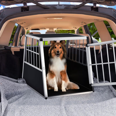Juskys Alu Hundetransportbox L-X - 65x91x69 cm - Auto Hundebox robust & pflegeleicht - Gittertür ver