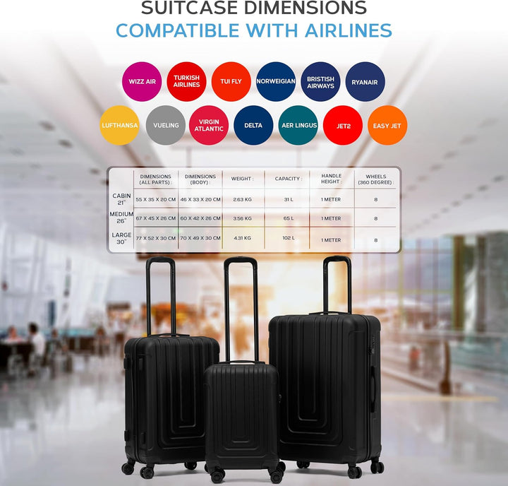 Flight Knight Premium Lightweight Suitcase - TSA-Schloss Mit USB-Anschluss - 8 Spinner-Rader - ABS-H