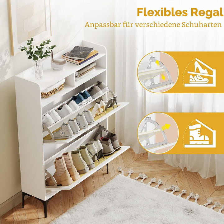Dripex Schuhschrank, Schuhkipper mit 2 Flip-Schubladen,Schuhregal schmal mit Metallfüssen, verstellb