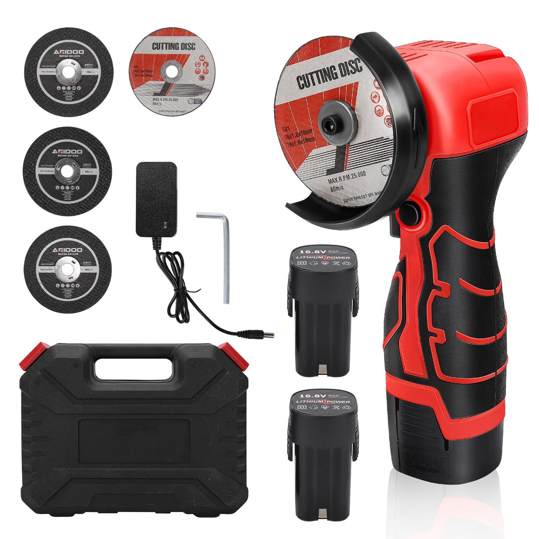 Akku Winkelschleifer, 16.8V Mini Winkelschleifer mit 2 x Batterien 2000mah, 76MM, 28000rpm, Mini Akk