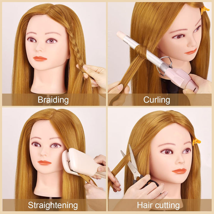 TopDirect Frisierkopf, 66cm/26 Zoll Puppenkopf zum Frisieren Langhaar, 70% natürliches Haar Training