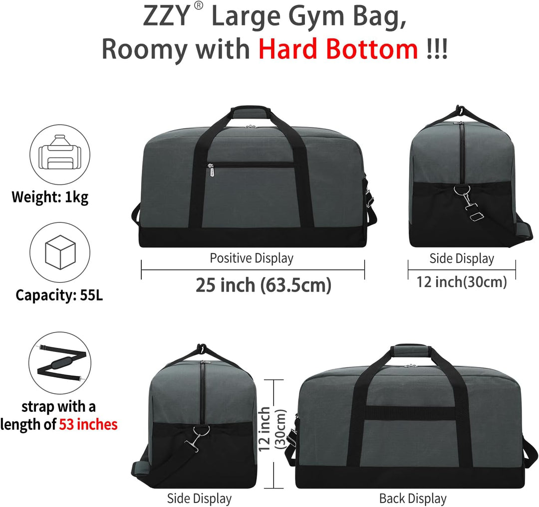 ZZY 55L Sporttasche Herren Gym Sport Tasche - 25 Zoll Reisetasche Duffle Bag mit Hartboden für Woche