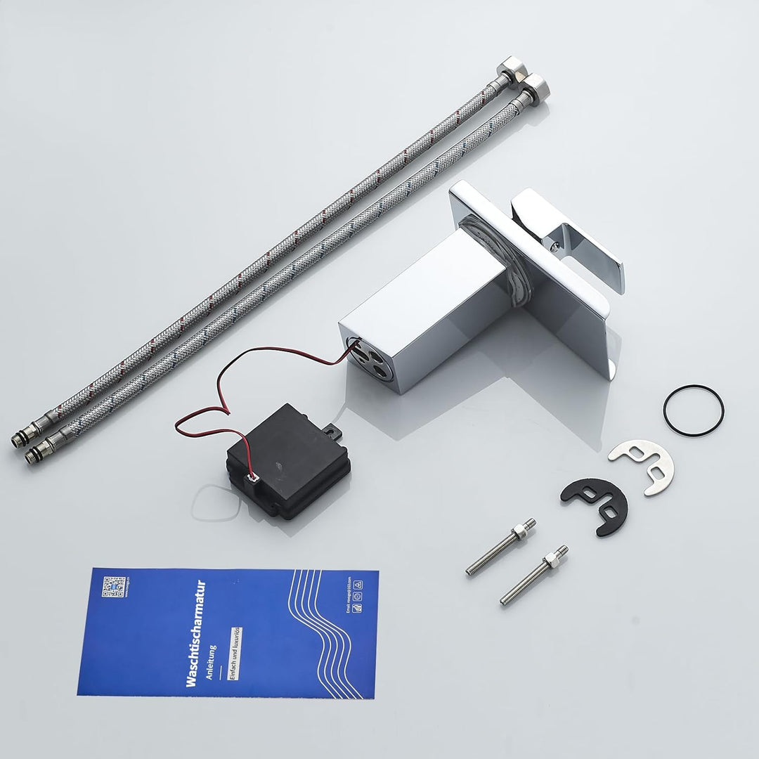 LED Einhebelmischer Waschbecken Wasserhahn, OUGOO RGB 3 Farbwechsel Armatur mit Temperatursensor, Wa