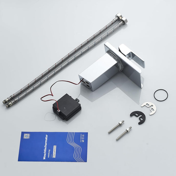 LED Einhebelmischer Waschbecken Wasserhahn, OUGOO RGB 3 Farbwechsel Armatur mit Temperatursensor, Wa