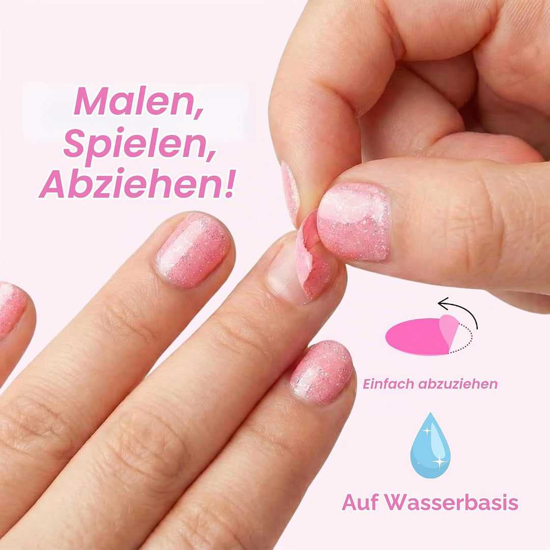 Miss Nella Summer Glitzer Nagellack 4er Set: Gelb, Koralle, Rosa und Lila, abziehbarer Nagellack spe