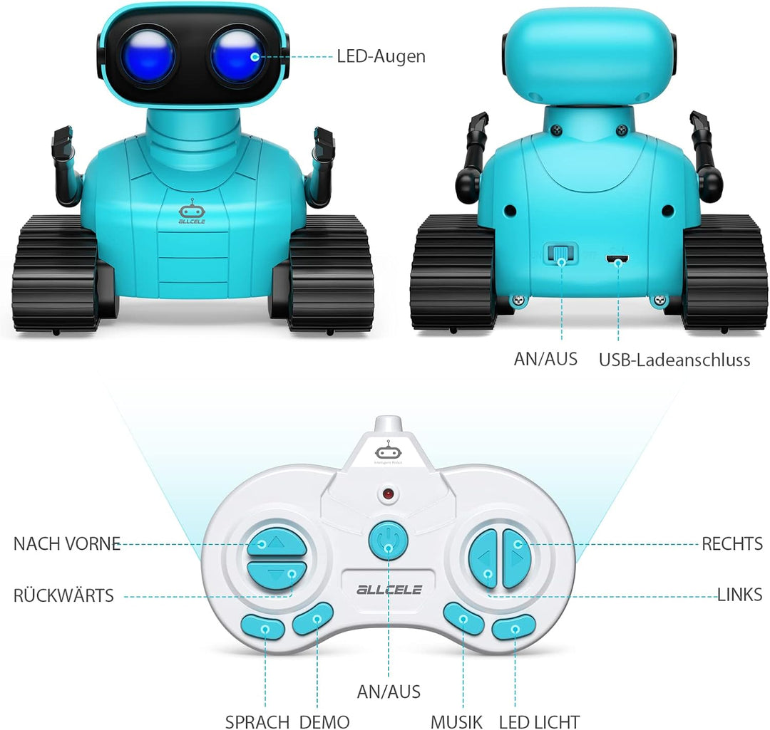 ALLCELE Roboter Kinder Spielzeug, Wiederaufladbares Ferngesteuertes Roboter Spielzeug mit LED-Augen