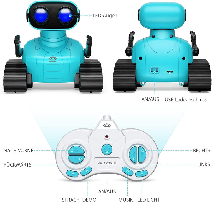 ALLCELE Roboter Kinder Spielzeug, Wiederaufladbares Ferngesteuertes Roboter Spielzeug mit LED-Augen