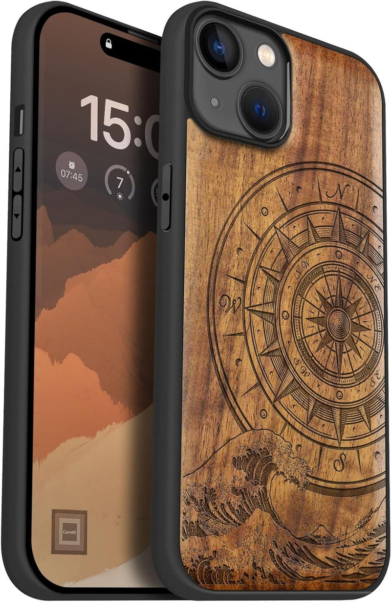 Carveit Holz Handyhülle für iPhone 15 Plus Handyhulle kompatibel mit MagSafe Massivholz für Apple 15