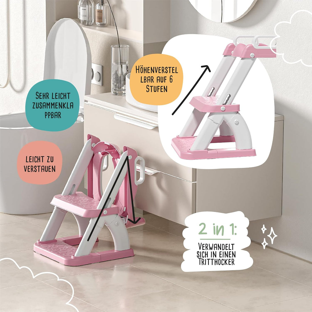 Toilettensitz Kinder mit Treppe – Höhenverstellbarer Kinder Toilettensitz mit Trittstufe &amp; Rückenleh