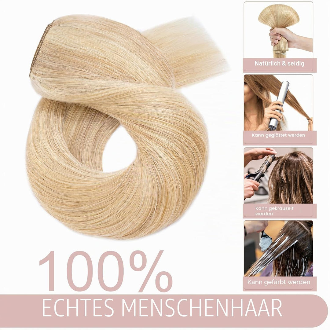 SEGO Haarteil Clip in Extensions Echthaar DICKER Haarverlängerung 1 Tresse 5 Clips Human Hair Glatt