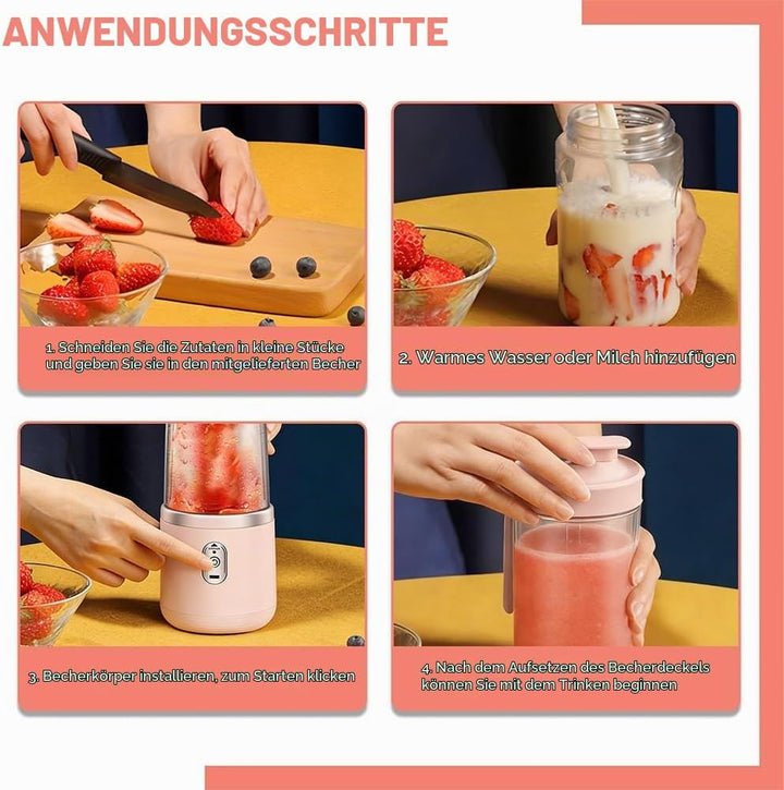 Tragbarer Mixer, 400ml Mixer Smoothie Maker to Go mit Digitalanzeige, Portabler Elektrischer Saftpre